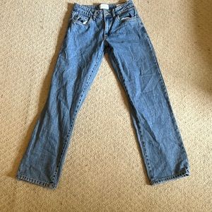 Blue low waisted straight legged jeans